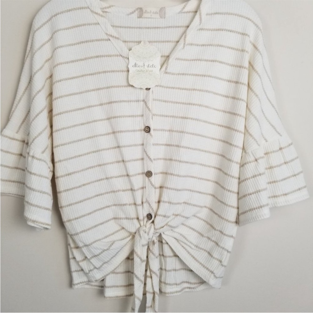 Altar'd State Striped Waffle Tie Front Top Small